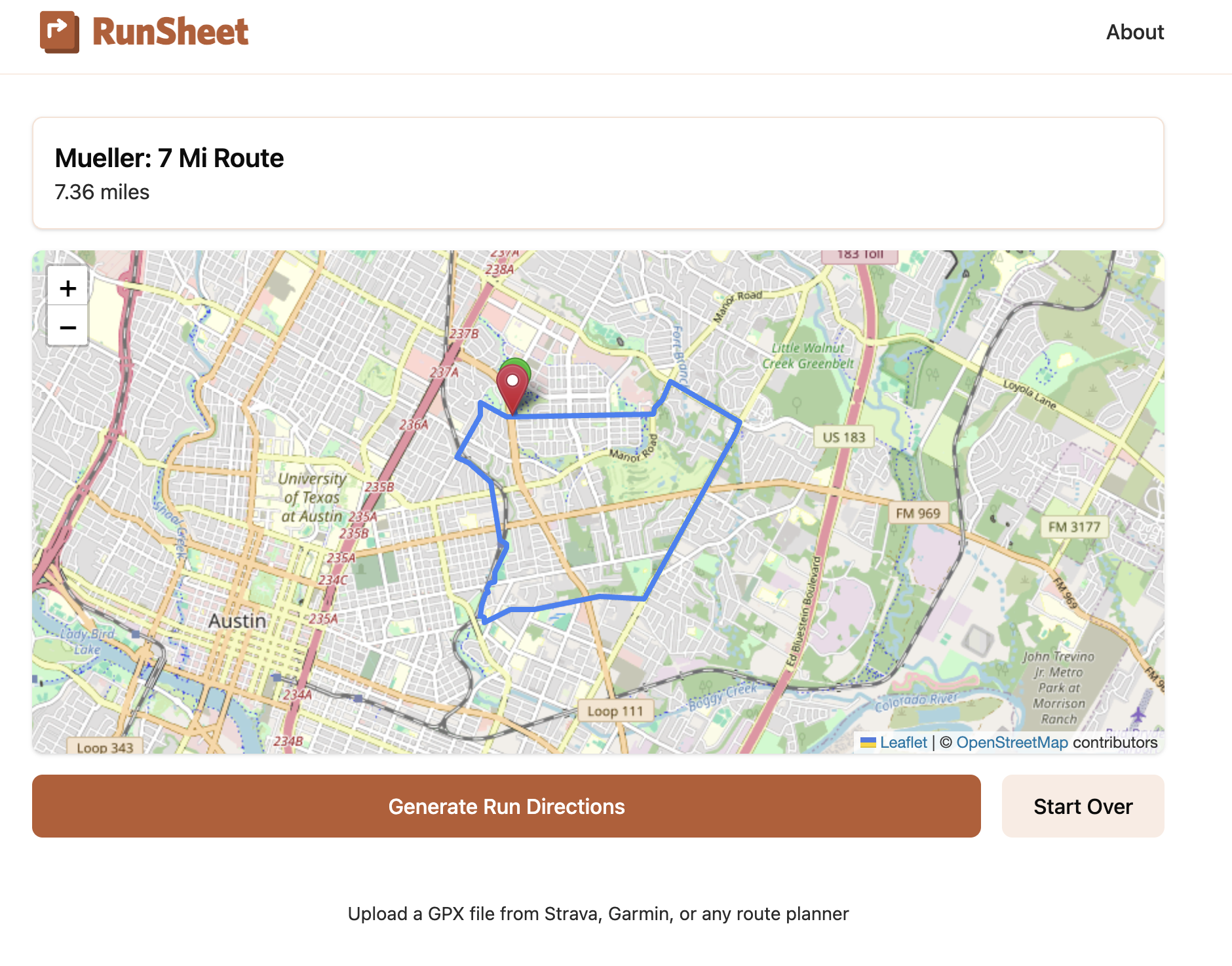 Runsheet route and printable directions