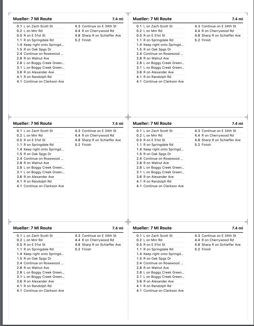 Runsheet route and printable directions